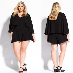 City Chic Black Cape Sleeves Back Playsuit Romper